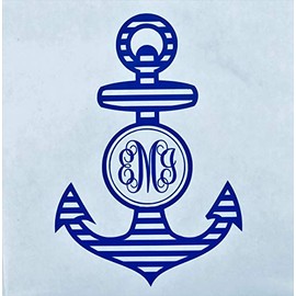 Custom Initial Monogram Vinyl Decal Bumper Sticker, for Tumblers, Laptops, Car Windows - Nautical Anchor Design