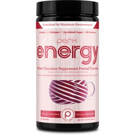 Perk Energy Original White Chocolate Peppermint Pretzel Drink Mix (20 Servings) - Gluten Free, Soy Free, Peanut Free