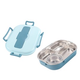 Caja Bento, Fiambrera de Acero Inoxidable 304, Caja Bento con Compartimentos, Caja Bento Portátil de 4 Rejillas, Recipiente de Almacenamiento de Alimentos para Estudiantes Y Adultos(Azul)