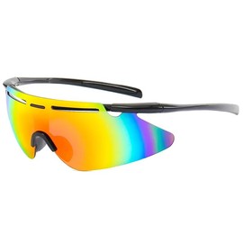 HUVORA Unisex Wraparound UV400 Sports Sunglasses - for Cycling Cricket Riding Trekking Tennis || HYDROPHOBIC || Full Coverage || UV 400 Protection || Free Case Box One Size Black Mercury
