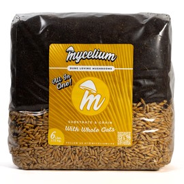 Mycelium's Superior Dung-Loving Mushroom Substrate & Whole Oats Mix - 6LB All-in-One Premium Coir, Vermiculite & Gypsum Formula, Pre-Sterilized & Ready for Easy Home Cultivation