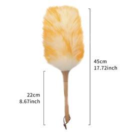 Lambswool Duster with Wooden Handle, 45cm/18inch Feather Duster for Cleaning, Dust Stick for Cleaning Ceiling Fans, Window Blinds, Computer Screens, Bookshelves(Yellow)