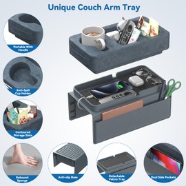 Couch Cup Holder Tray Silicone Couch Arm Tray Couch Cup Holder Pillow Sofa Arm Tray Armchair Caddy Dual Side Pockets Arm Chair Caddy for Recliner Removable Sofa Armrest Anti-Spill Sofa Drink Holder