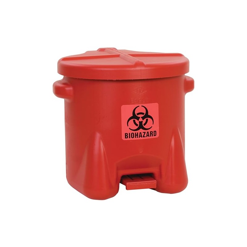 Eagle 10 Gallon Biohazard Trash Can with Foot-Operated Self-Closing Lid,