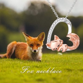 Christmas Gift Fox Necklace Sterling Silver Cute Little Fox Heart Pendant Necklace Gifts for Women Mother Grandma