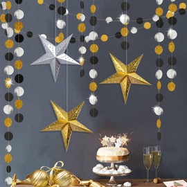 Syoulin - Garland Black Gold, Party Decoration Black Gold Paper Garland, Hanging Party Decorations, Paper Star Decoration, Suitable Graduation Birthday Christmas New Year's Eve Party Decorations 7