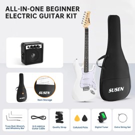 Electric Guitar, 39 Inch Solid Full-size Electric Guitar S-S-S Pickups Starter Kit Includes Amplifier, Bag, Digital Tuner, Strap, String, Cable, Picks，Mini AMP（Green (Black)
