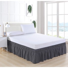 MEILA Wrap Around Bed Skirt Three Fabric Sides Elastic Dust Ruffled 24 Inch Tailored Drop,Easy to Install Fade Resistant-Dark Grey, Queen/King