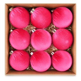 Velvet Ornaments for Christmas Tree Decorations - Hot Pink Xmas Ball Ornament for Indoor Holiday Decor - Shatterproof Christmas Bulbs Ornaments 80mm 3.15inch - Pack of 9