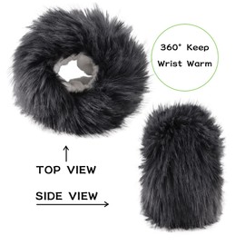 Bamery Women Faux Fur Wrist Cuffs Winter Warm Arm Warmer Girls Fuzzy Ankle Cover (Dark Gray)