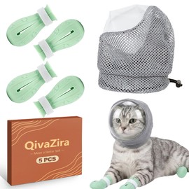 QivaZira 5 Pcs Cat Muzzle for Grooming with Anti Scratch Silicone Boots Set Breathable TPU Mask and Paw Protectors for Nail Trimming Bathing Kitten Puppy