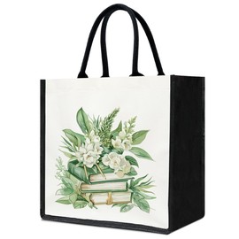 Floral Book Canvas Tote Bag Aesthetics for Women, Book Lover Gifts for Women Bookworm Librarian Ladies Mother Daughter Friends Bookish Teacher Reusable Grocery Handbag for Shopping Trip Beach Bags -12