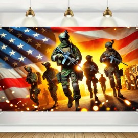 BlissYard Independence Day Backdrop Banner 71 x 43 Inch 4th of July Patriotic Soldier Backdrop Decorations Supplies America Independence Day Themed Veterans Day Memorial Day Outdoor Decorations