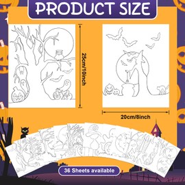 COCHIE - 36 páginas para colorear de Halloween de 8 x 10 pulgadas para niños, color a granel tu propio papel de Halloween, manualidades, recuerdos de fiesta, pequeñas hojas para colorear regalos de