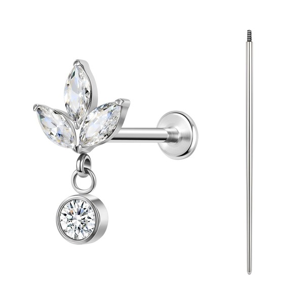 BodyAce F136 Titanium Body Piercing Studs, 16G Flat Back Cartilage