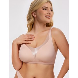 WingsLove Women's Minimizer Bra Smooth Unpadded Wireless Full Coverage Lightweight Comfort Support Plus Size Everyday Bras for Large Breast (Pink Nude,40DD)
