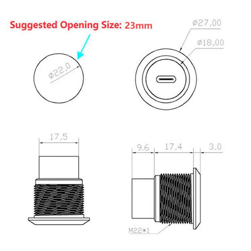 SHANFEILU USB 3.1 Type-C Threaded Fixed Recessed Panel Mount Adapter