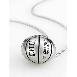Shields of Strength Woman's Stainless Steel 3-D Mini Basketball Pendant Necklace Inscribed with Philippians Bible Verse - Christian Faith Gifts Sports