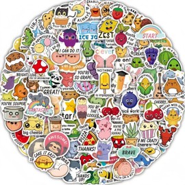100Pcs Punny Reward Stickers for friendss Friend, Positive Puns Cartoon Fruit Animals Words Stickers Packs, Inspiration Enlightenment Decals