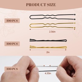 Axinost 300 Stück Haarnadeln, Metall Wellenform Haarklammern, Bobby Pins, U-Haarklammern, Haarnadeln,Haargummi, mit Aufbewahrungsbox für Kinder, Mädchen, Friseursalon(Black and Gold)