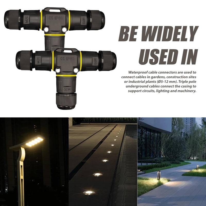 2 x Waterproof IP68 Cable Connectors: GOEDCH 3-Pin Earth Cable