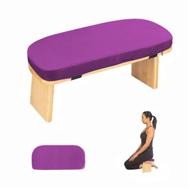 Meditation Bench with Cushion Foldable Ergonomic Bamboo Kneeling Stool Seiza Bench Wooden Meditation Stool Chair Zen Lotus Yoga Stool Floor Sitting Prayer Bench Removable Pillow-Purple