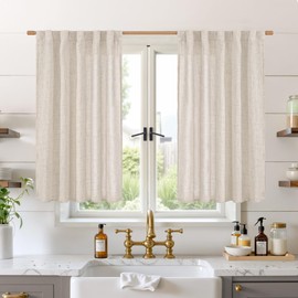 BGment Linen Curtains 40 Inch Length for Kitchen Cafe Window, Short Semi Sheer Drapes Light Filtering with Rod Pocket Back Tab Privacy for Bathroom Window, 2 Panels, 42 X 40 Inch