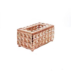 zalati Tissue Storage Case Holder Box with Crystal Style for Paper Towel Storage on Bathroom Vanity/Countertop/Bedroom Dresser/Nightstand - Rose Golden