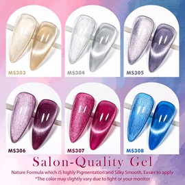 MSRUIOO Crystal Cat Eye Gel Polish, Glass Magnetic Gel Polish, Soak Off Cateye Gel Polish Nail Art Gift Kit with Magnet Stick