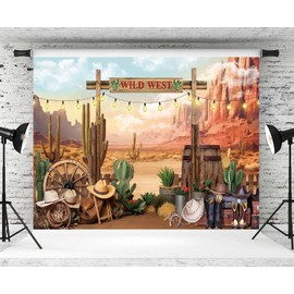 Western Wild West Backdrop 2.1x1.5m Wonder Junction VBS Photography Background Western Cowboys Kids Birthday Party Decorations Banner Photo Props