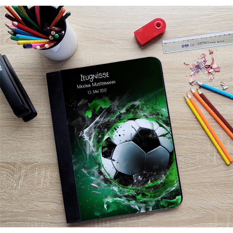 CreaDesign, Children's Certificate Folder with Name, Football Splash Design without