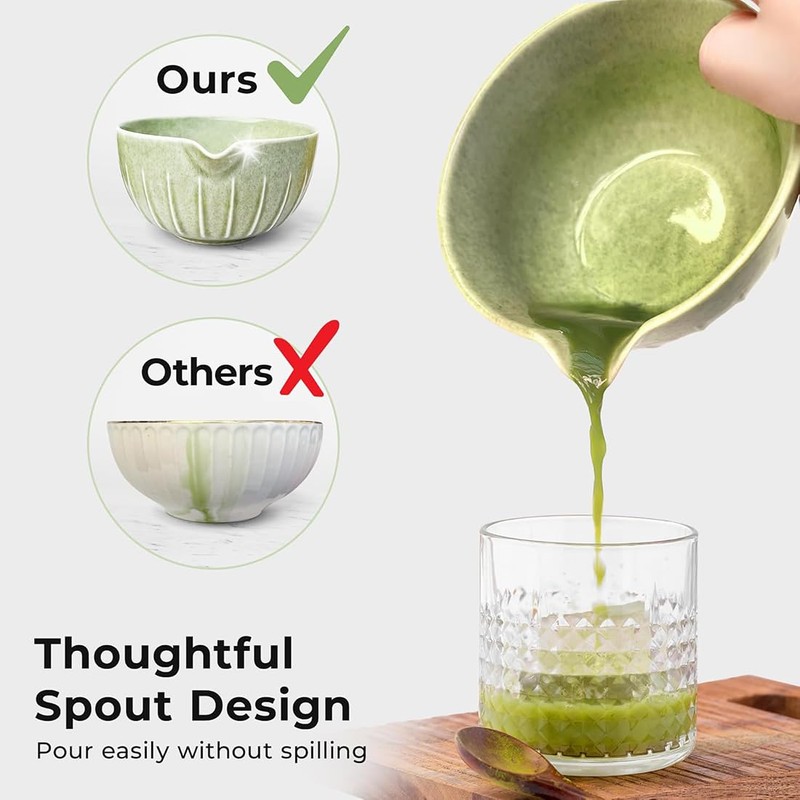 4Pcs Matcha Set, 15OZ Matcha Bowl with Spout and Whisk,