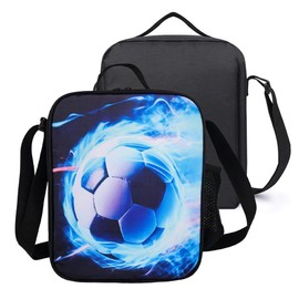 KBIBCK Football Lunch Box Bag, 3D Football Insulated Lunch Bag Kids, Portable Footballs Lunch Box with Water Bottle Holder, Insulated Lunch Bag for Kids Boy Girl for School Picnic Travel & Camping (B)