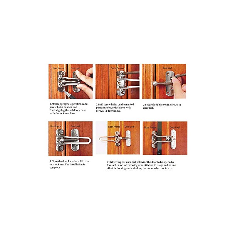 TOGU 2 Pack Solid Door Security Guard,Gate Latches Swing Bar