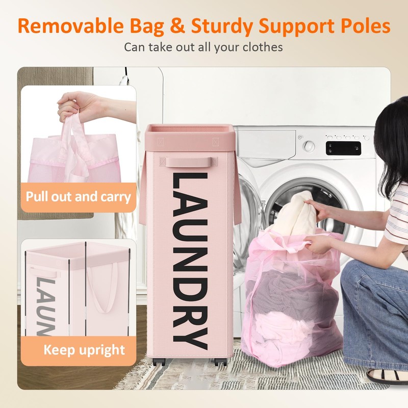 Optish 90L Rolling Laundry Basket with Wheels, 29 IN Hamper