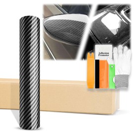 60"x480" (5FTx40FT) High Gloss Black 2D Carbon Fiber Textured Glossy Vinyl Wrap Auto Car Sticker Decal Film Sheet Bubble Free Air Release Technology with Tool Kit