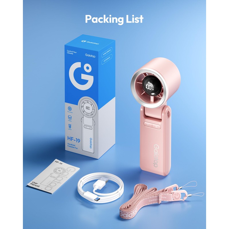 Gaiatop Portable Handheld Turbo Fan, 15 Hrs Cooling, 180° Foldable