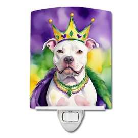 Caroline's Treasures Pit Bull Terrier King of Mardi Gras Ceramic Night Light Compact, UL-Certified, Ideal for Bedroom, Bathroom, Nursery, Hallway, Kitchen, 6x4x3, Multicolor