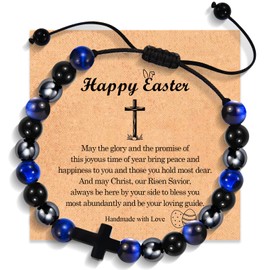 FIEEFX Easter Basket Stuffers Easter Gifts for Teens Boys Kids Adult Men, Cross Bracelet Basket Egg Fillers with Card