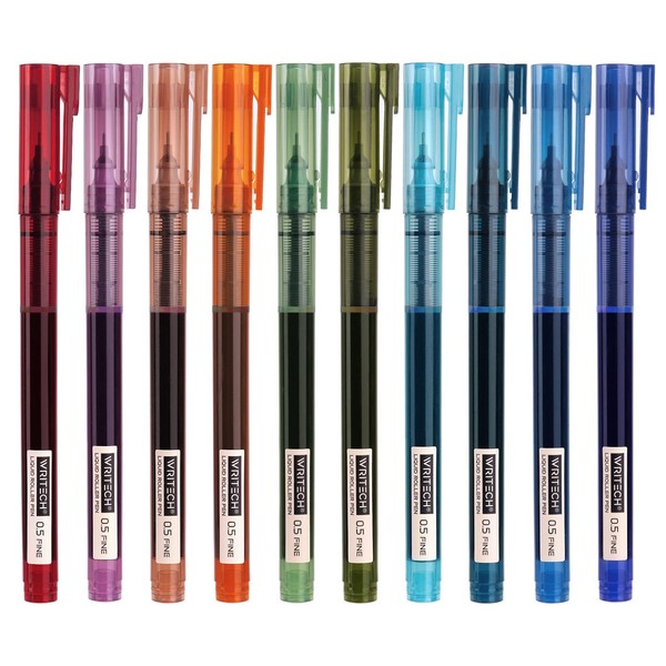 WRITECH Rolling Ball Pens Quick Dry Ink 0.5 mm Extra Fine Point Pens 10 Pcs Liquid Ink Pen Rollerball Pens Vintage Color