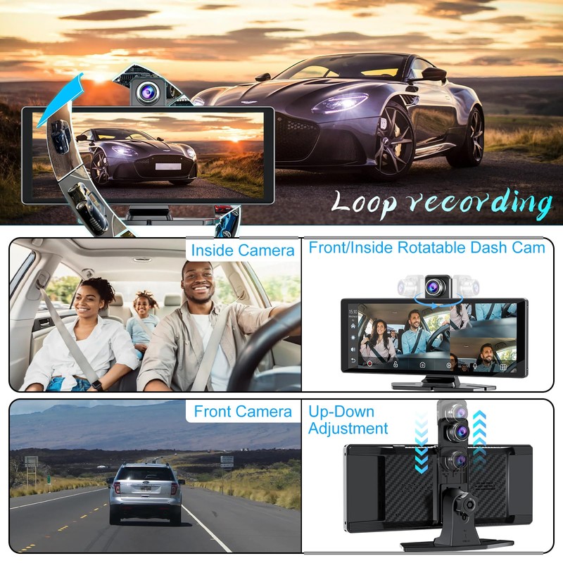 10.26'' Wireless CarPlay Screen for car with Rotatable 4K Dash