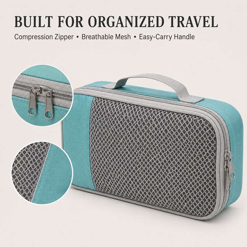 6-Piece Travel Compression Packing Cube Set with Mesh Panels and