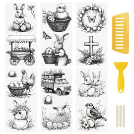 WANDIC 6 x Easter Black and White Rub On Stickers Transfer Stickers for Furniture Scrapbooking Window 15x30cm