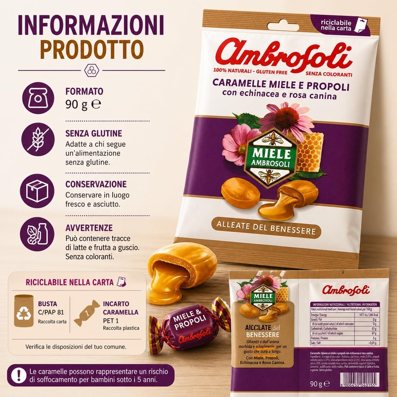 Ambrosoli Caramelle Miele e Propoli con Echinacea e Rosa Canina