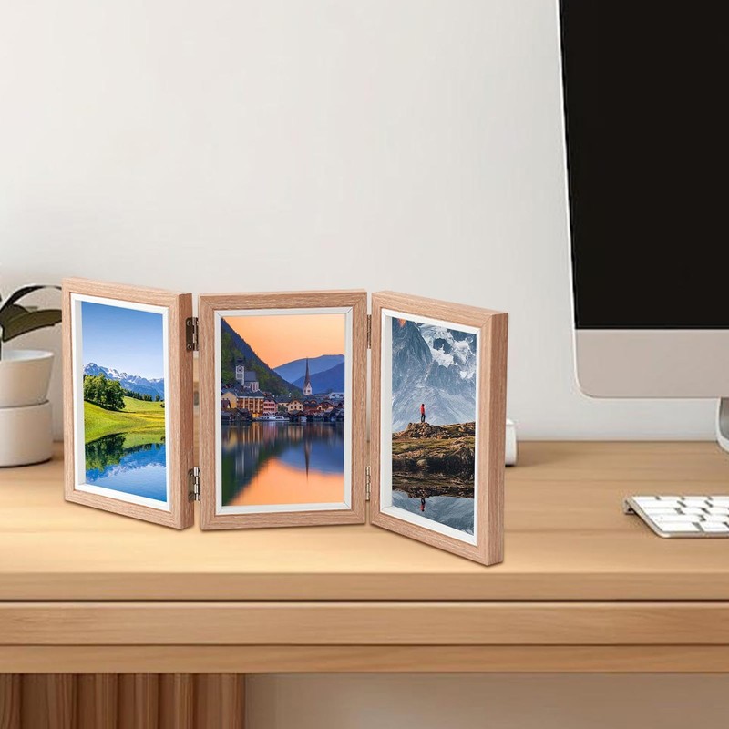 Three Photo Frame | Rustic Hinged Trifold Frame | Family
