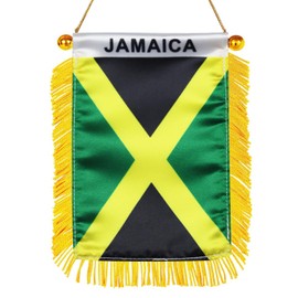Jamaica Hanging Flag with Suction Cup 4x6 Inch - Double Sided jamaican Mini Banner for Car Rearview Mirror and Window Decor