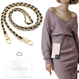 Turkalla Phone Crossbody Chain Cell Phone Lanyard,Universal Leather+Metal Shouder Strap with Phone Tether Patches (A)