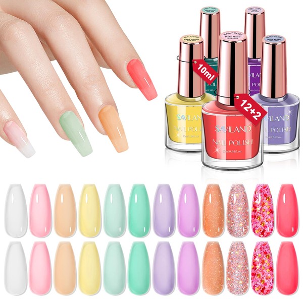 Saviland 12 Colors Gel Nail Set Jelly Manicure Set Quick Drying: 2024 Spring Pastel Pink Manicure Base Top Coat 0.34oz Macaron Candy Transparent Nude Nail Lacquer Kit Professional Finger To France DIY