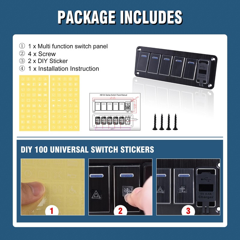 GGTA Rocker Switch Panel Waterproof with 4.8 Amp Dual USB