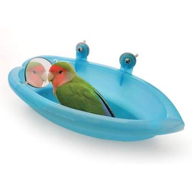 Litewoo Bird Bathtub with Mirror Toy Shower Tub Bathtub Cleaning Tool Plastic Durable Adorable Odorless for Small Parrot Parakeet Cockatiel Conure Lovebird Finch Budgie Canary Cage Accessories (A)